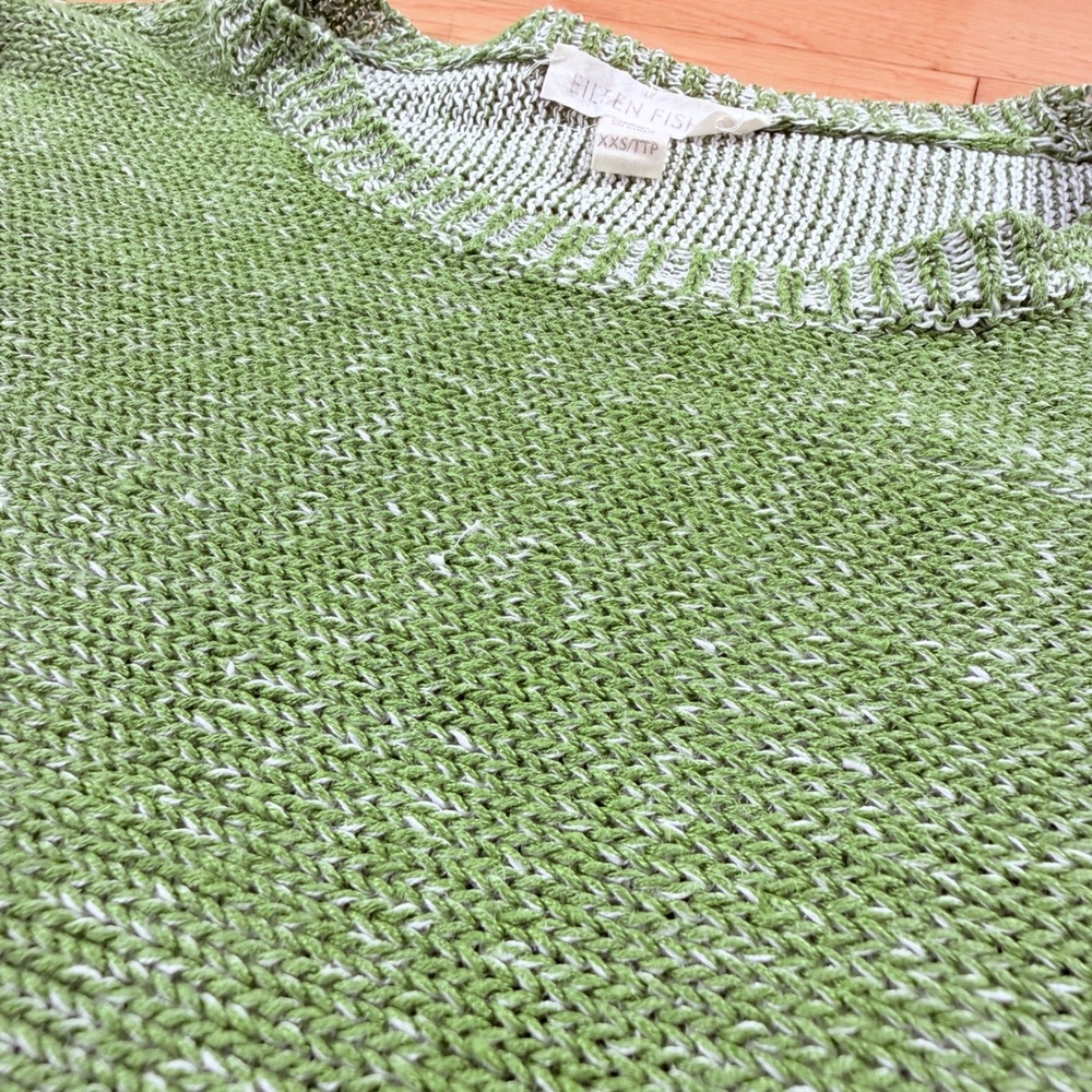Eileen Fisher Green Organic Linen Knit Boxy Sweater XXS R17PMF Womens - Picture 3 of 8